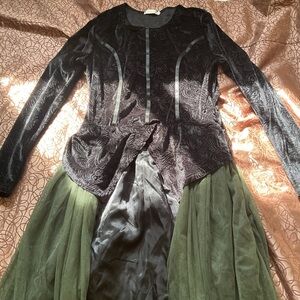 Funna Whimsical Goth Fairycore Costume Black and Green Long Sleeve Dress